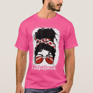 Bleached Football Mom Life With Leopard Messy Bun  T-Shirt