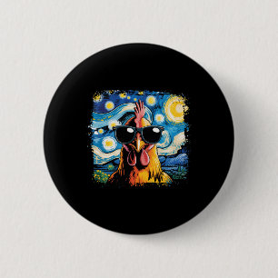 Bleached Funny Chicken Starry Night Van Gogh Chick 6 Cm Round Badge
