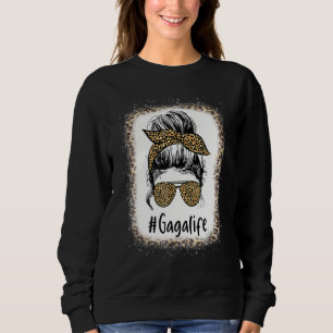Bleached Gaga Life Messy Hair Bun Leopard Mother's Sweatshirt