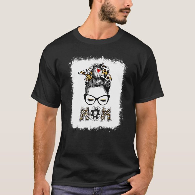 Bleached Golf Mum Leopard Messy Bun Golfing Mum Mo T-Shirt (Front)