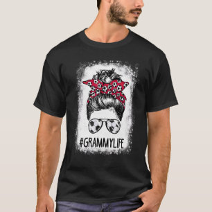 Bleached Grammy Life Soccer Aunt Messy Bun Hair Mo T-Shirt