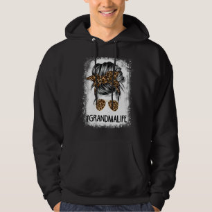 Bleached Grandma Life Leopard Messy Bun Women Moth Hoodie