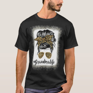 Bleached Grandma Life Leopard Messy Bun Women Moth T-Shirt