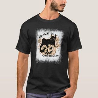 Bleached Halloween Black Cat Apothecary Pumpkin Ca T-Shirt