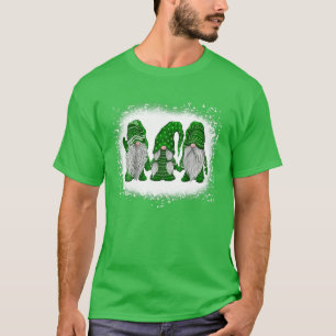 Bleached Happy St Patrick's Day Three Gnomes Shamr T-Shirt