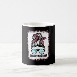 Bleached Healthcare Worker Life Messy Bun Leopard  Coffee Mug