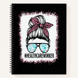 Bleached Healthcare Worker Life Messy Bun Leopard Notebook