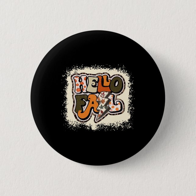 Bleached Hello Fall Autumn Vibes Retro Groovy  6 Cm Round Badge (Front)