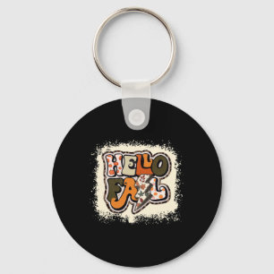 Bleached Hello Fall Autumn Vibes Retro Groovy  Key Ring
