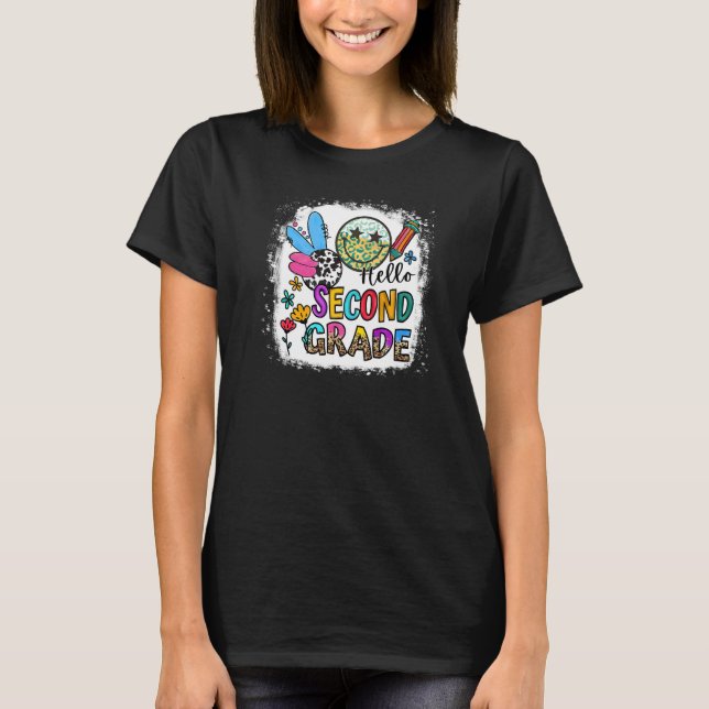 Bleached Hello Second 2nd Grade Teacher First Day  T-Shirt (Front)