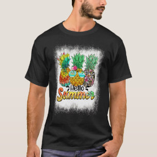 Bleached Hello Summer Pineapple Glasses Beach Vibe T-Shirt