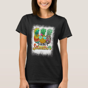 Bleached Hello Summer Pineapple Glasses Beach Vibe T-Shirt