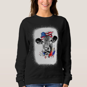 Bleached Highland Cow American Flag Patriotic 4th  Sweatshirt