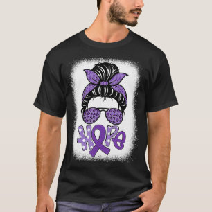 Bleached Hope Messy Bun Leopard Pancreatic Cancer T-Shirt