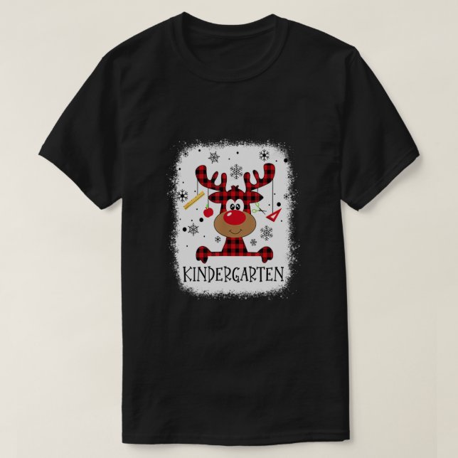 Bleached Kindergarten Teacher Squad Reindeer Funny T-Shirt (Design Front)