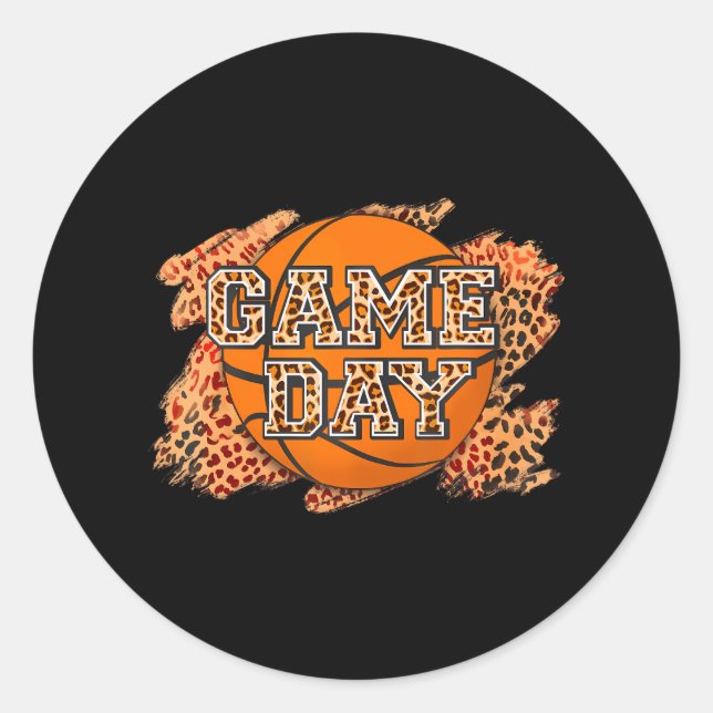Bleached Leopard Basketball Game Day Vibes Classic Round Sticker (Front)