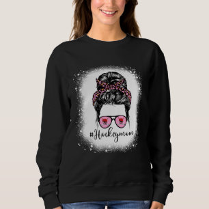 Bleached Leopard Pink Hockey Mom Life Messy Bun Mo Sweatshirt