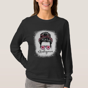 Bleached Leopard Pink Hockey Mom Life Messy Bun Mo T-Shirt