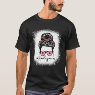 Bleached Leopard Pink Hockey Mum Life Messy Bun Mo T-Shirt