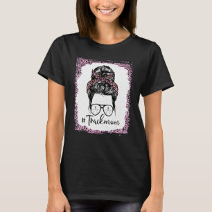 Bleached Leopard Pink Track Mum Life Messy Bun Mot T-Shirt