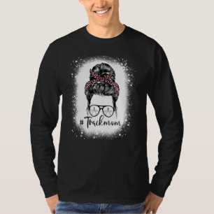 Bleached Leopard Pink Track Mum Life Messy Bun Mot T-Shirt