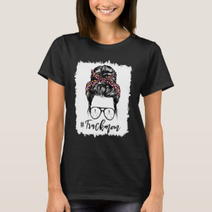 Bleached Leopard Pink Track Mum Life Messy Bun Mot T-Shirt