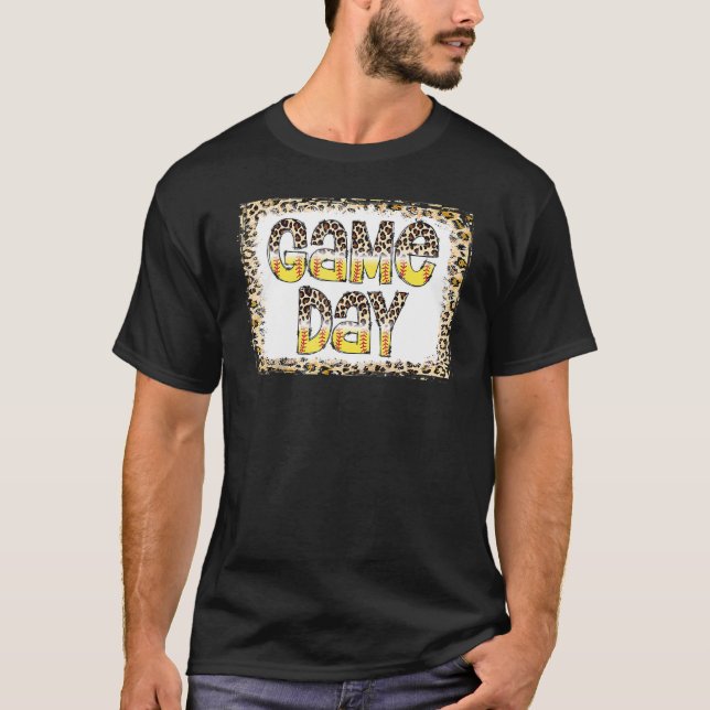 Bleached Leopard Softball Game Day Vibes Softball  T-Shirt (Front)