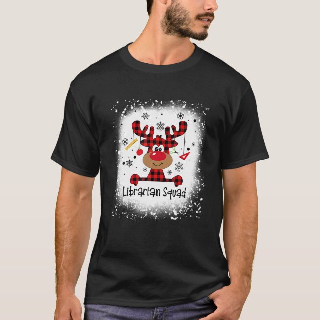 Bleached Librarian Squad Reindeer Funny Christmas T-Shirt (Front)