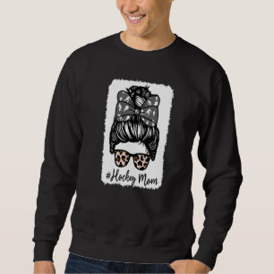 Bleached Life Hockey Mom Leopard Messy bun Glasses Sweatshirt