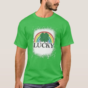 Bleached Lucky Shamrock St. Patrick's Day Rainbow T-Shirt