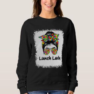 Bleached Lunch Lady Messy Hair Woman Bun Lunch Lad Sweatshirt