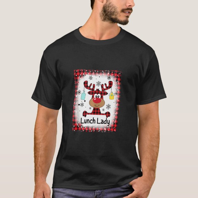 Bleached Lunch Lady Reindeer Christmas Principal P T-Shirt (Front)