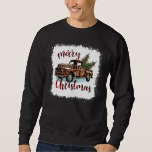 Bleached Merry Christmas Leopard Truck Christmas T Sweatshirt