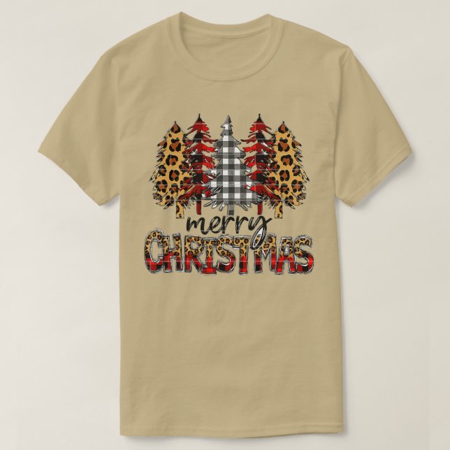 Bleached Merry Christmas Pine Trees Christmas Tree T-Shirt (Design Front)