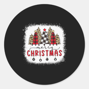 Bleached Merry Christmas Tree Funny Leopard Plaid  Classic Round Sticker