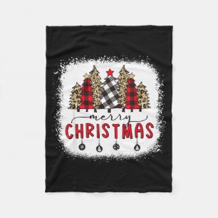 Bleached Merry Christmas Tree Funny Leopard Plaid Fleece Blanket
