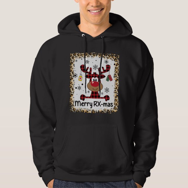Bleached Merry RX-Mas Reindeer Christmas Pharmacy  Hoodie (Front)