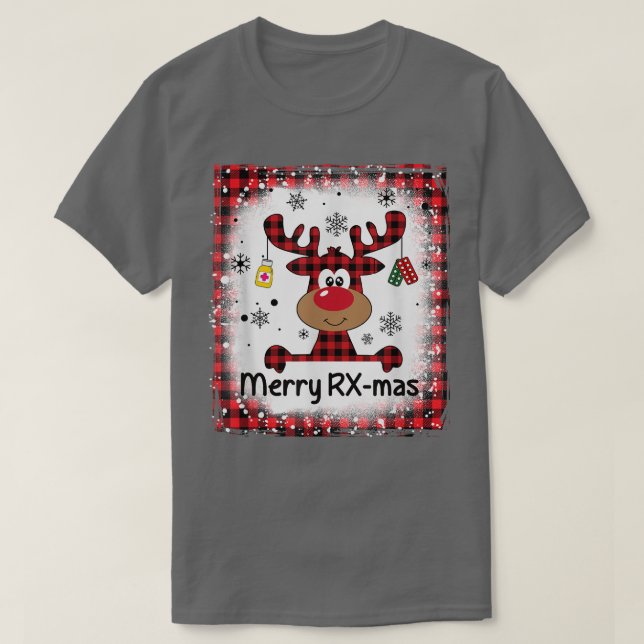 Bleached Merry RX-Mas Reindeer Christmas Pharmacy  T-Shirt (Design Front)