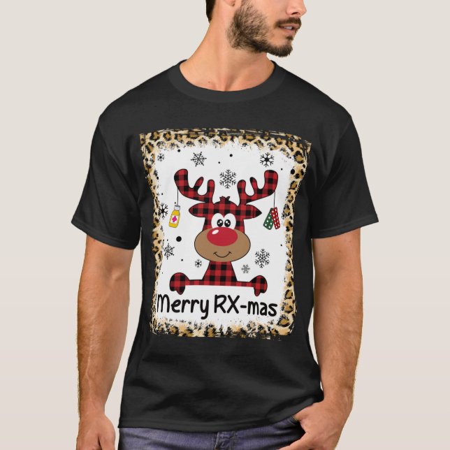 Bleached Merry RX-Mas Reindeer Christmas Pharmacy  T-Shirt (Front)