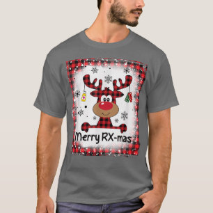 Bleached Merry RX-Mas Reindeer Christmas Pharmacy T-Shirt