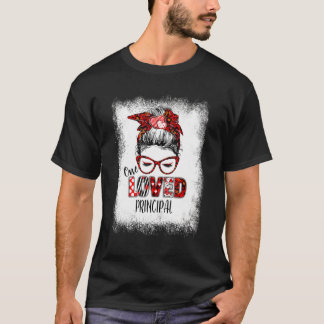 Bleached Messy Bun One Loved Principal Valentine's T-Shirt