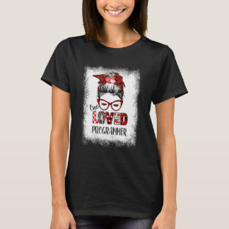 Bleached Messy Bun One Loved Programmer Valentine' T-Shirt