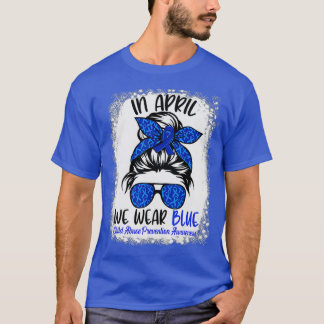 Bleached Messy Bun Ribbon Child Abuse Prevention A T-Shirt