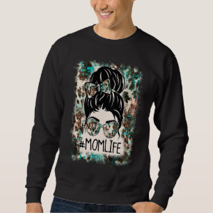 Bleached Mom Life Western Cowhide Messy Bun Mother Sweatshirt