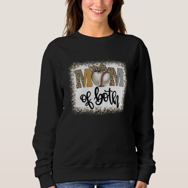 Bleached Mom Of Both Leopard Baseball Mom Softball Sweatshirt (Front)