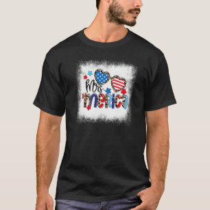Bleached Mrs Merica American Flag Glasses 4th Of J T-Shirt
