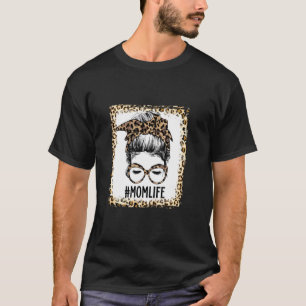 Bleached Mum Life Messy Bun Leopard Christmas Moth T-Shirt