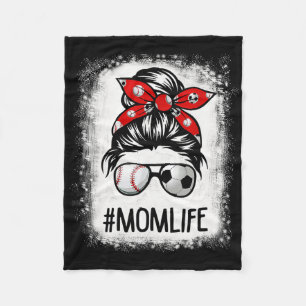 Bleached Mum Life Soccer Messy Bun Sell Game Day Fleece Blanket