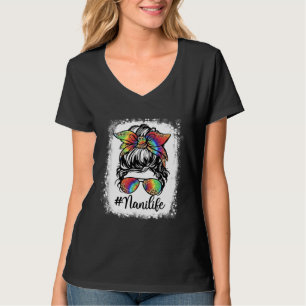 Bleached Nani Life Messy Bun Girl Leopard Cute Mot T-Shirt