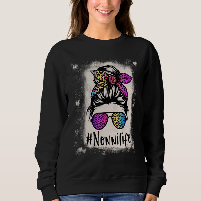 Bleached Nonni life Messy Bun Rainbow Leopard Moth Sweatshirt (Front)